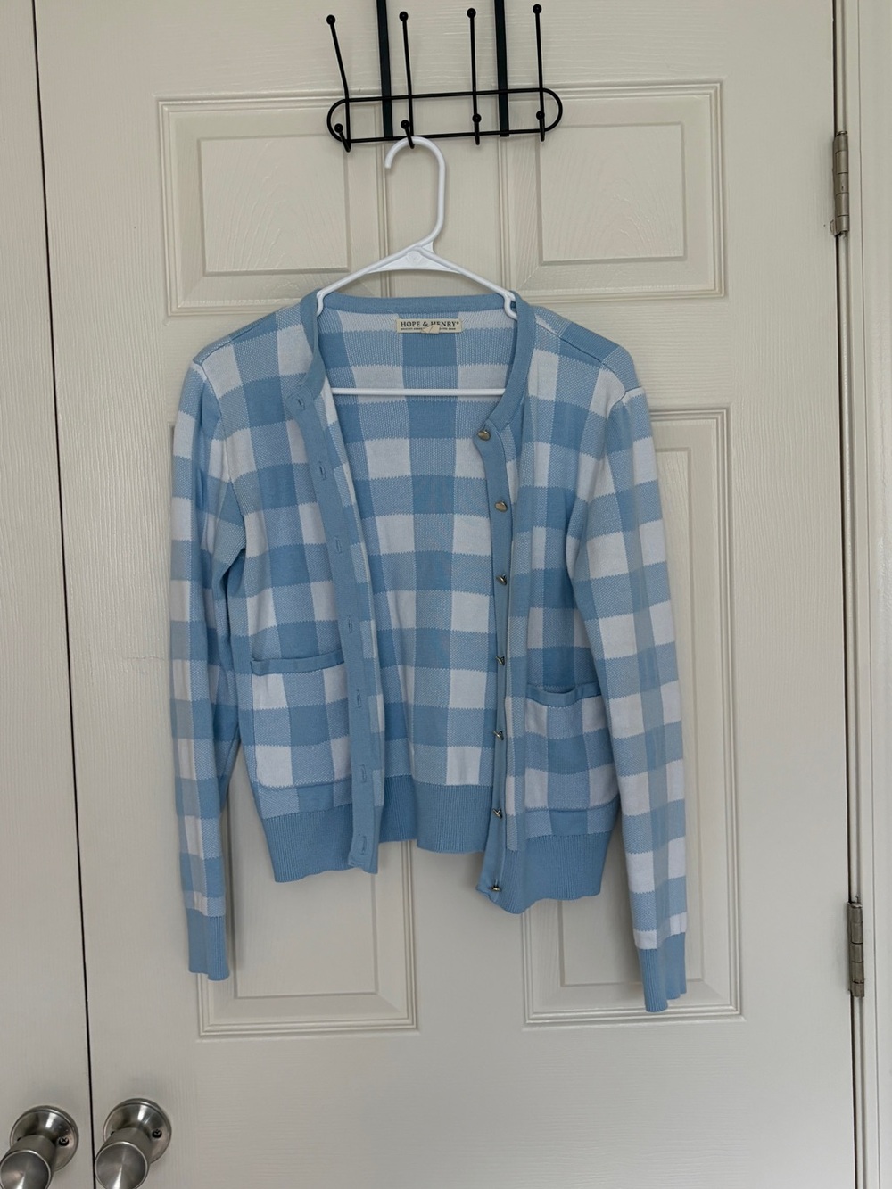 Hope and Henry Light Blue & White Gingham Cardigan